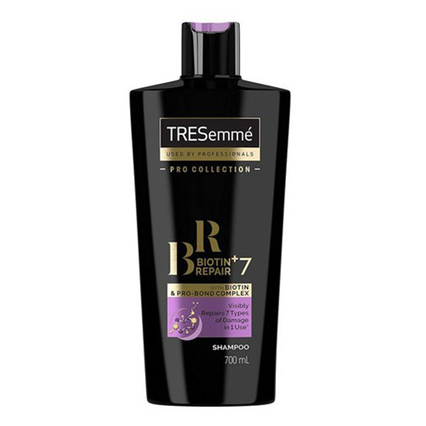 شامپو بیوتین ترمیم کننده مشکی ترزمه Tresemme whit biotin & pro bond complex 700Ml